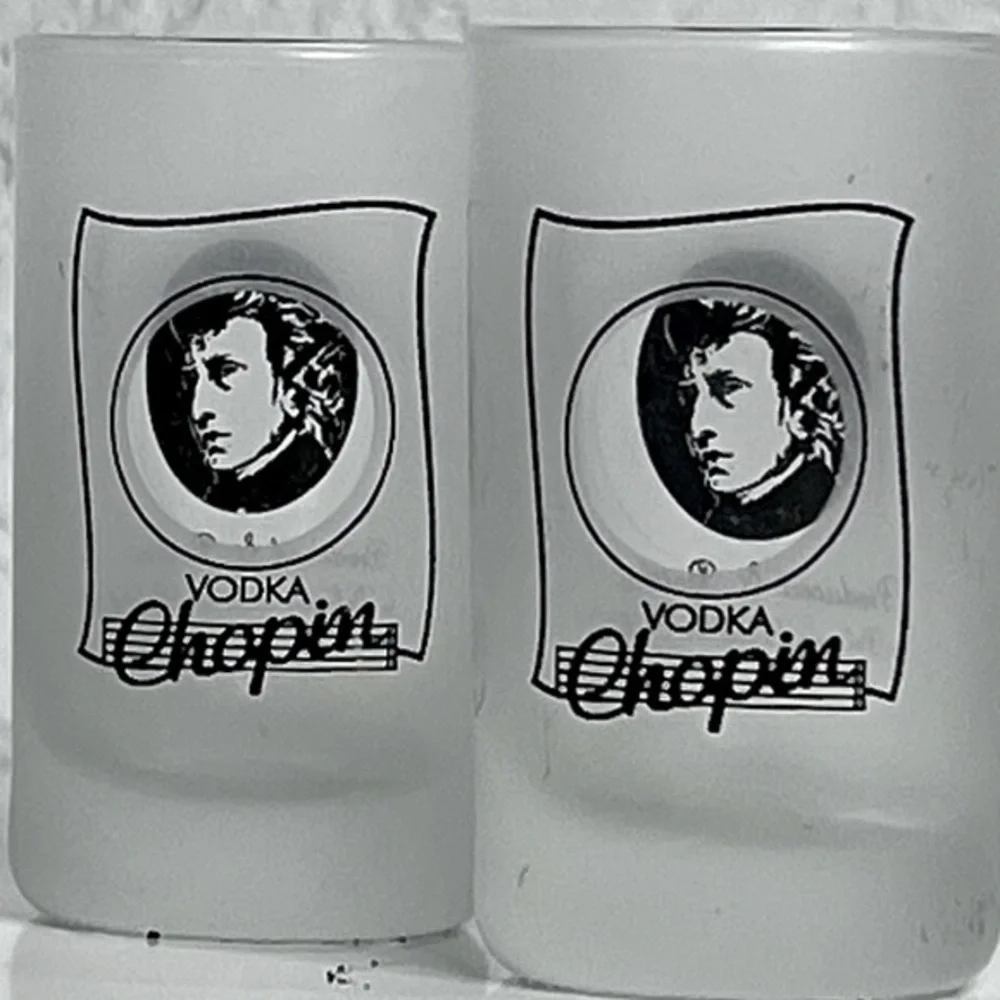 Chopin Vodka Shot Glasses Frosted Set of 4  Rare  Vintage